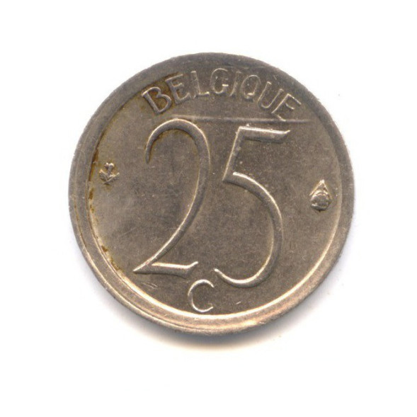 25 сантимов 1964-1975 годов Бельгия, Надпись на французском - 'BELGIQUE' (из обращения)