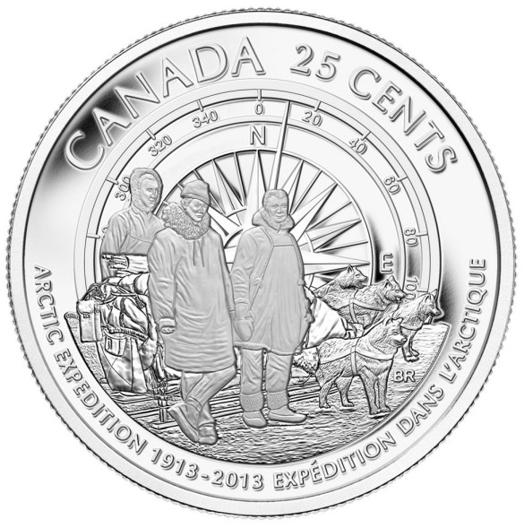 25 центов 100 лет Канадской арктической экспедиции 2013 г., Канада, UNC матовая