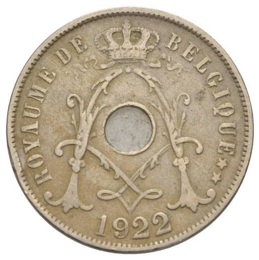 25 сантимов 1910-1929 годов Бельгия, Надпись на французском - 'BELGIQUE' (из обращения)