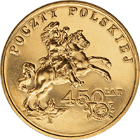 2 злотых 450 лет Польской Почты 2008 г. UNC