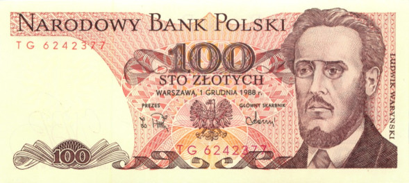 100 злотых Польша 1988 года UNC