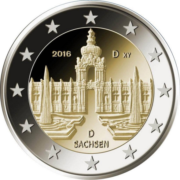 2 евро Саксония (Дворец Цвингер, Дрезден) (2016 г.) Германия. UNC