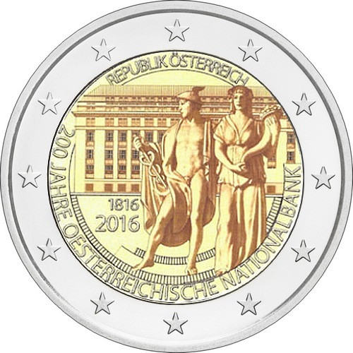 2 евро 200-летие Австрийского национального банка 2016 г., Австрия. UNC