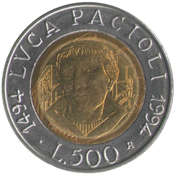500 лир 500 лет со дня рождения Луки Пачоли, Италия 1994 года UNC