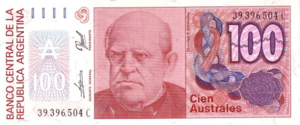 100 аустралей Аргентина 1985-1989 гг., UNC