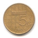 5 гульденов 1990 года Нидерланды, XF (из обращения)